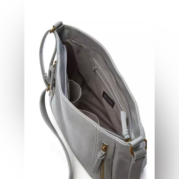 Bueno Goatskin PVC Gray Crossbody Handbag - Adjustable Shoulder Strap EUC - Picture 3 of 7